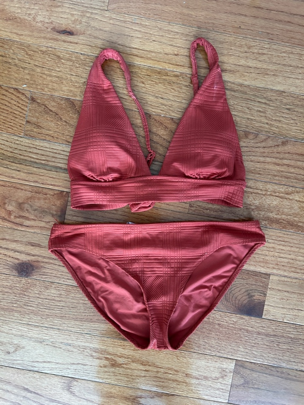 Aerie Textured Triangle Bikini Set in Terracotta M